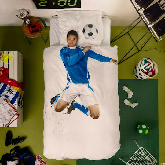 Snurk Footballer Kids Duvet Cover Single Blue 160x220cm