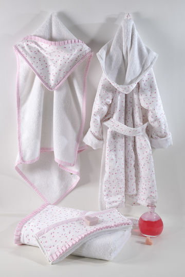 Down Town Home Παιδικό Μπουρνούζι 319 White-Pink mit Kapuze