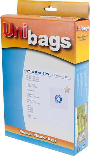 Unibags 1710F Vacuum Cleaner Bags 5pcs Compatible with Bomann / Clatronic / Dirt Devil / Nilfisk / Philips Vacuum Cleaners