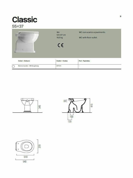GSI Classic High Level Stehende Toilette mit Spülung mit Deckel Sanftes Schließen Hölzernes Massiv