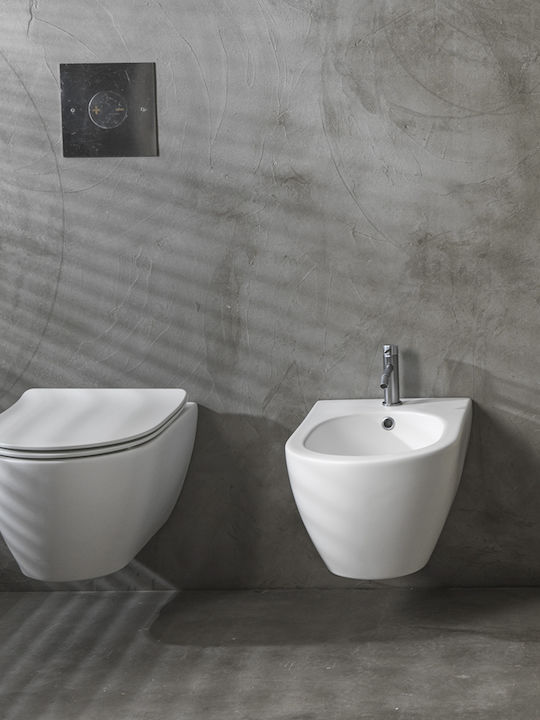 Scarabeo Moon Clean Flush Toaletă montată pe perete Fără margine cu Subțire Capac Închidere lentă Albă