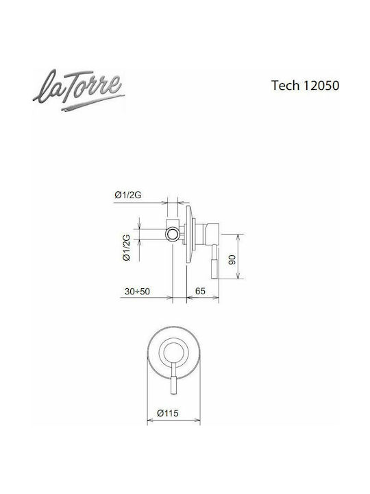 La Torre New Tech Built-in Faucet Mixer for Shower 1 Exit Black Matt