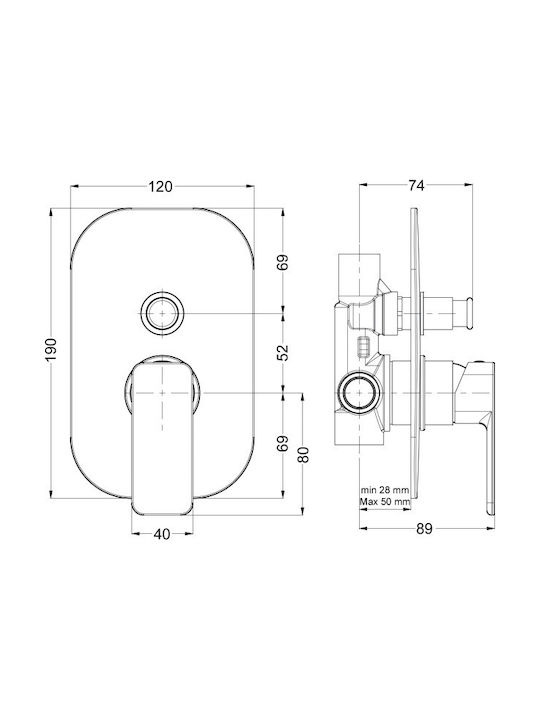 Eurorama Quadra Built-in Faucet Mixer for Shower 2 Exits Chrome