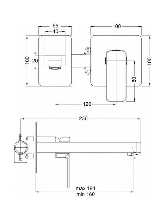Eurorama Quadra Mixer & Mundstück-Set Einbau für für Waschbecken 1 Ausfahrt Edelstahl Silber