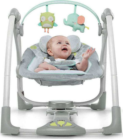 Bright Starts Handbuch Baby Relax Schaukel Swing 'n Go Portable Swing Hugs & Hoots mit Musik Grün für Kind bis 9kg