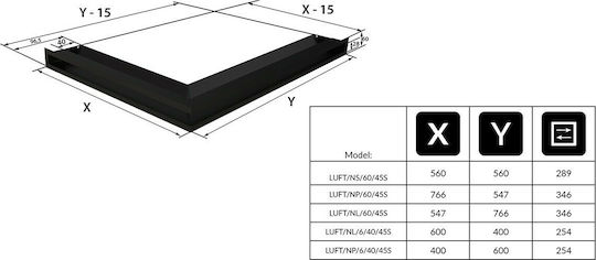 Kratki Corner Fireplace Air Shutter Black 40x60x9cm