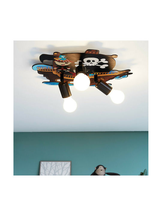 Eglo Kids Wooden Chandelier Mount Ceiling Light E27 Pirate Multicolour 40W 42.5cm