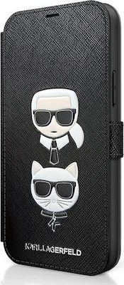 Karl Lagerfeld Karl & Choupette Carte Piele artificială Negru (iPhone 12 Pro Max) KLFLBKP12LSAKICKCBK