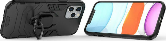 Hurtel Ring Armor Kickstand Back Cover Plastic Negru (iPhone 12 / 12 Pro)
