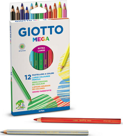 Giotto Mega Extra Large Комплект цветни моливи с дебел връх 12бр Пакет от 1 опаковки