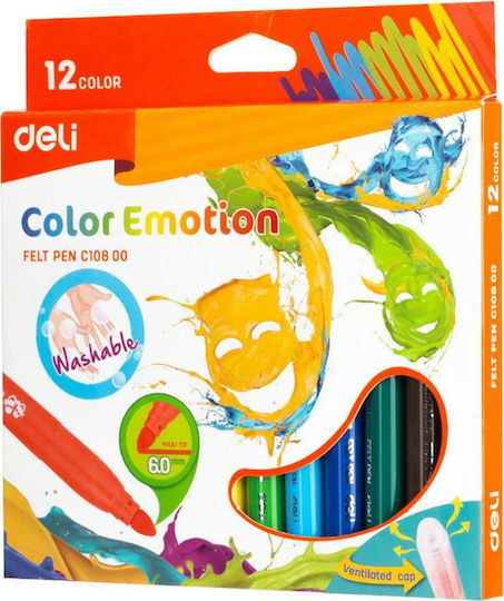 Deli Color Emotion Waschbare Zeichenmarker Dicke Set 12Stück