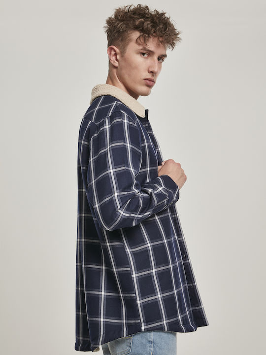 Overshirt Cu mânecă lungă Denim Cămașă Carou Albastru marin
