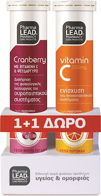 Pharmalead Cranberry με Βιταμίνη C & Ψευδάργυρο Φρούτα του Δάσους & Βιταμίνη C 550mg Πορτοκάλι 2x20 αναβράζοντα δισκία