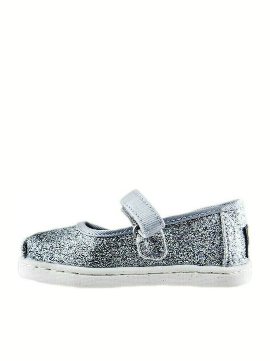 Παιδικές Μπαλαρίνες mit Bügel- und Schleifenverschluss Stoff Silber Mary Jane Iridescent