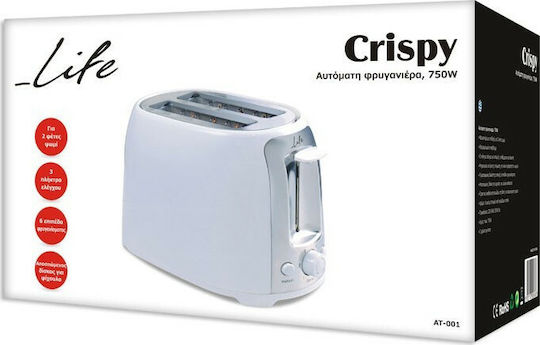 Life Crispy 221-0136 Toaster 2 Slots 750W White