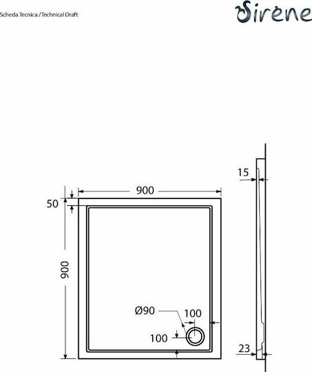 Sirene Square Acrylic Shower White Extra Flat 90x90x5.5cm