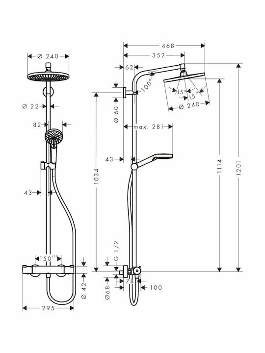Hansgrohe Crometta S 240 1jet Duschsäule mit Wannenbatterie 120,1 cm Silber