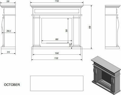 Kratki October Tuv Indoor Floor Bioethanol Fireplace White 115x33x95.9cm