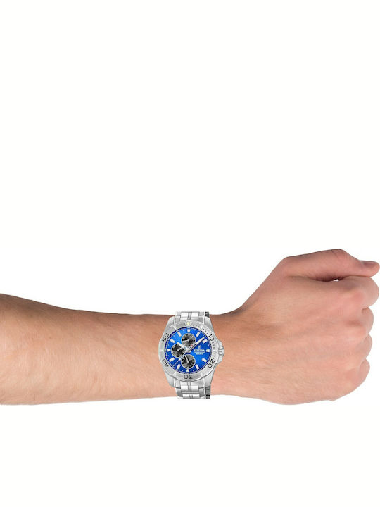 Festina Ανδρικό Ρολόι 43mm Χρονογράφος Μπαταρίας με Ασημί Μεταλλικό Μπρασελέ