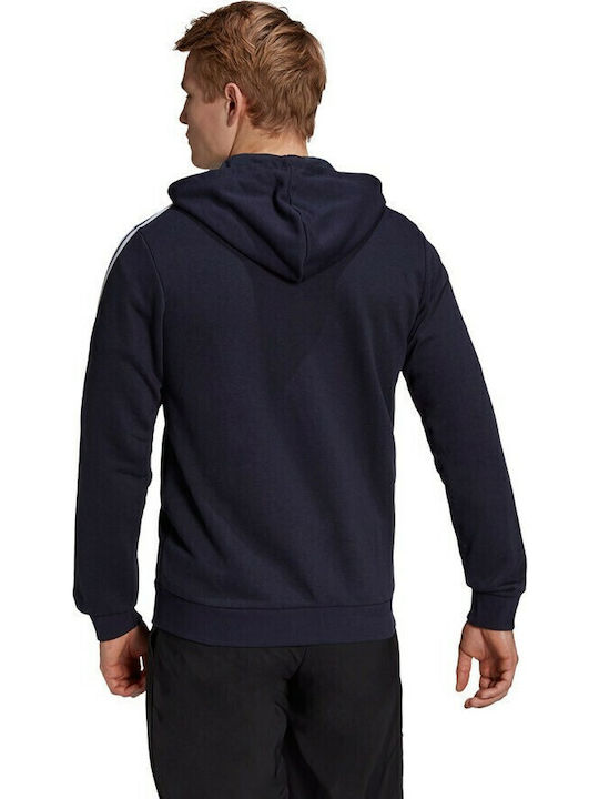 Essentials French Terry 3-Stripes Cardigan with Hood Navy