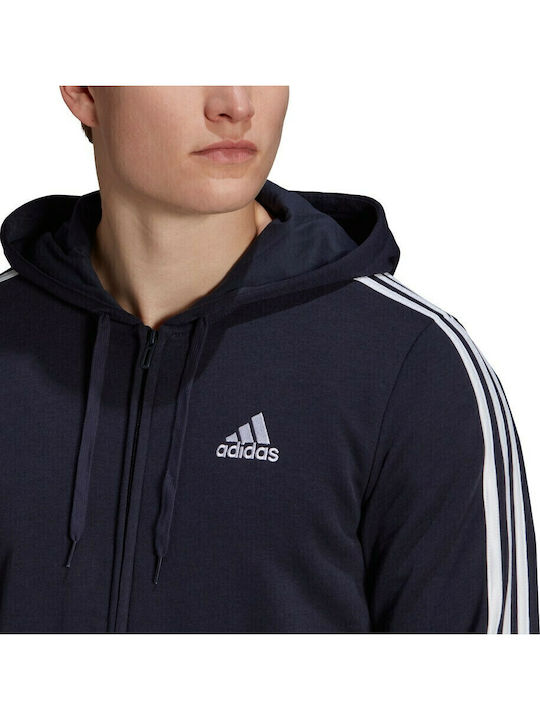 Essentials French Terry 3-Stripes Cardigan with Hood Navy