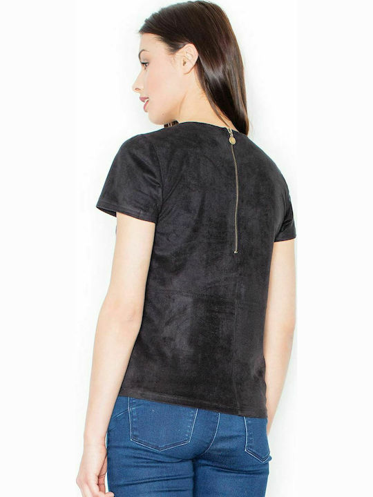 Figl M458 Winter Women's Leather Blouse Short Sleeve Black 52565