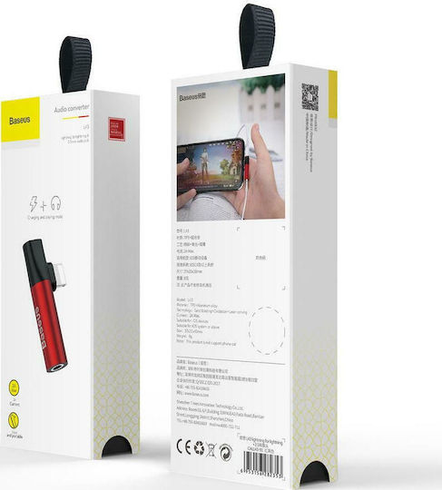 Baseus L43 Метаморфоза Мълния мъжки в 3.5mm / Мълния женски Червен