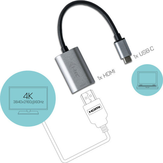 i-tec Μετατροπέας HDMI female σε USB-C male Γκρι 1τμχ C31METALHDMI60HZ