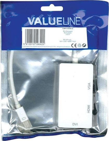 Valueline VLMP 37465 W0.20 Converter mini DisplayPort male to DVI-I / HDMI / VGA female White 1pcs