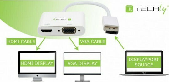 Techly Convertor DisplayPort Masculin În HDMI / VGA Feminin Alb 1 Bucată ICOC DSP-VH1220