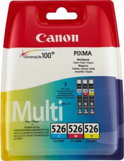 Canon CLI-526 Original Pack of 3 InkJet Printer Inks Yellow / Cyan / Magenta (4541B009)