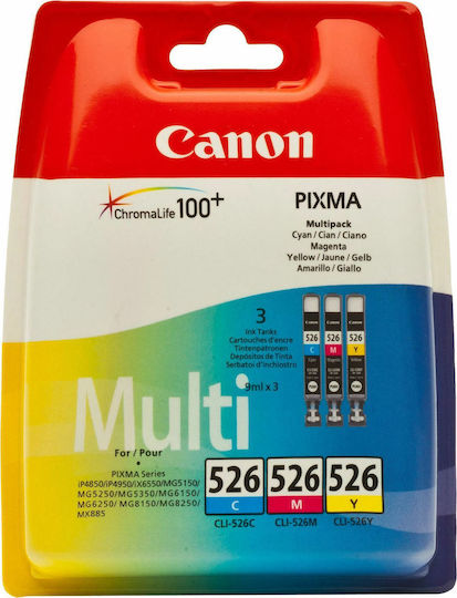 Canon CLI-526 Original Pack of 3 InkJet Printer Inks Yellow / Cyan / Magenta (4541B009)