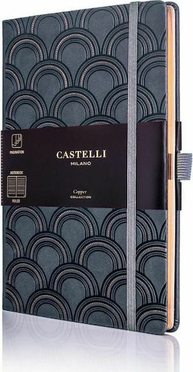 Castelli Carnet A5 Cu dungi cu Elastic și Suport pentru Stilou Negru