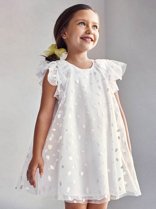 Mayoral Παιδικό Φόρεμα Τούλινο Πουά Αμάνικο Λευκό