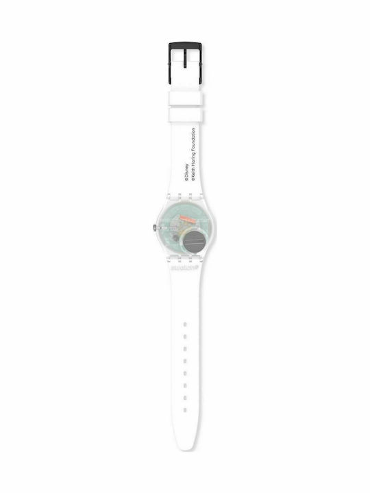 Swatch Mouse Mariniere Γυναικείο Ρολόι 34mm Μπαταρίας με Κόκκινο Καουτσούκ Λουράκι