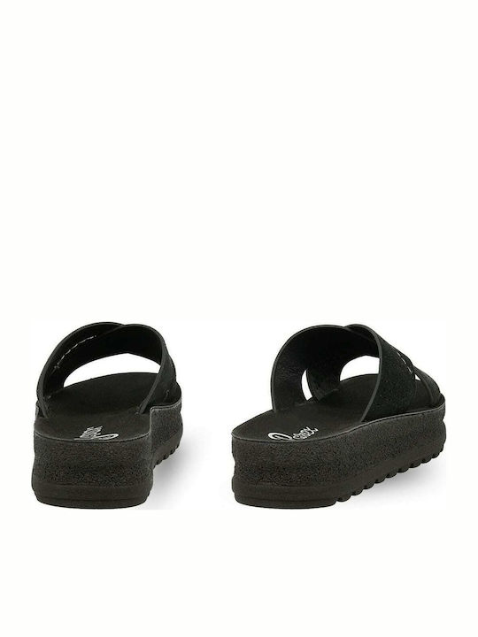 Δερμάτινα Γυναικεία Σανδάλια Flatforms Μαύρα