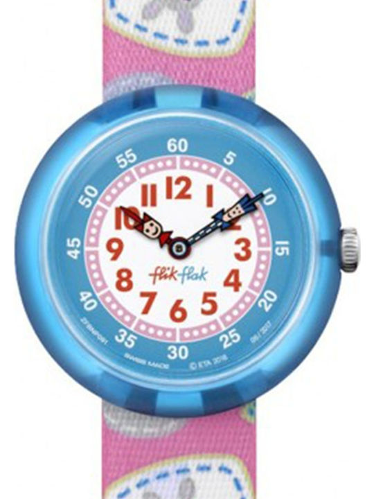 FlikFlak Kids Analog Watch Camping Bagde with Fabric Strap Pink