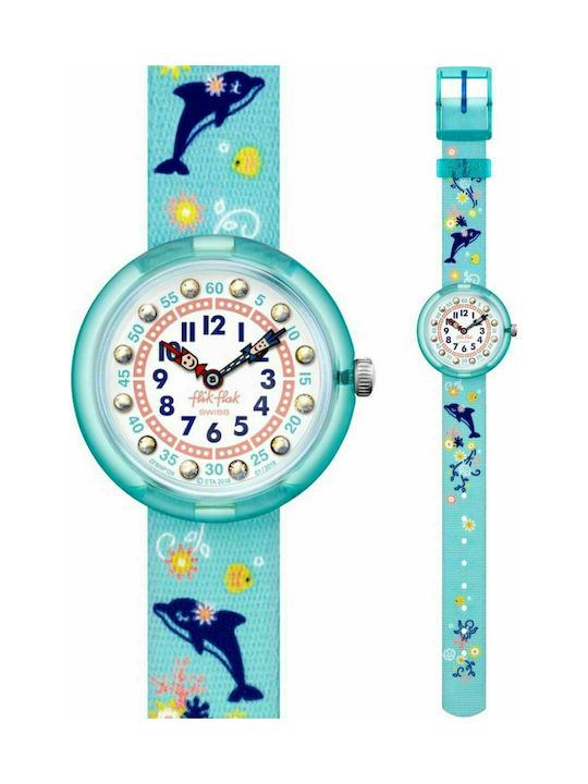 FlikFlak Kids Analog Watch Sweet Dolphin with Fabric Strap Green