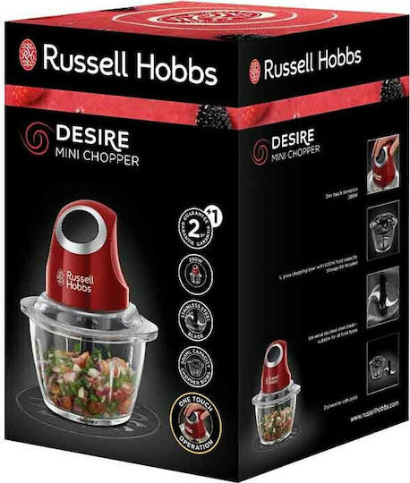 Russell Hobbs Desire Mini Tocător Multi 200W Cu Recipient 1L Roșu