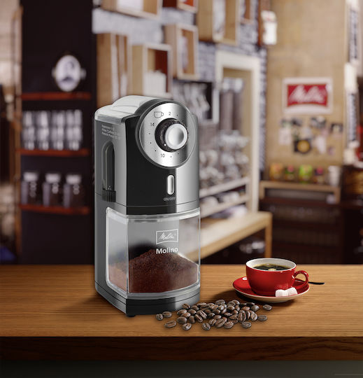 Melitta Molino Electric Coffee Grinder 100W for 200gr Beans and 17 Grind Levels Black