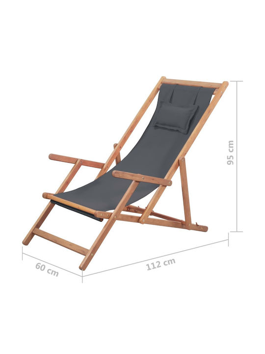 Deckchairs Wooden with Armrest & Gray Fabric 127x60x95cm
