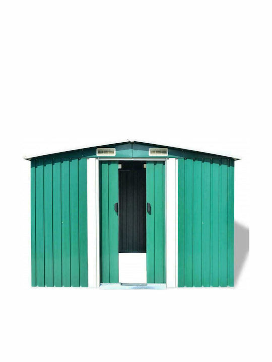Metallic Galvanized Garden Warehouse with Double-Leaf Door & Air Vent Green L2.57xW2.05xH1.78cm