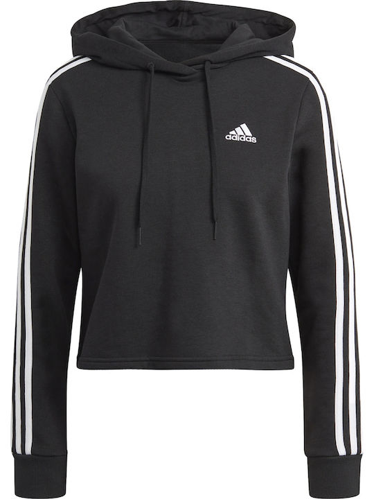 Essentials 3-Stripes Изрязан Дамски Суитшърт Худи Черен