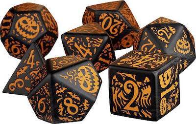 Q Workshop Halloween Pumpkin Dice Set Zaruri Negru și portocaliu, 7 piese QWSSHAB69