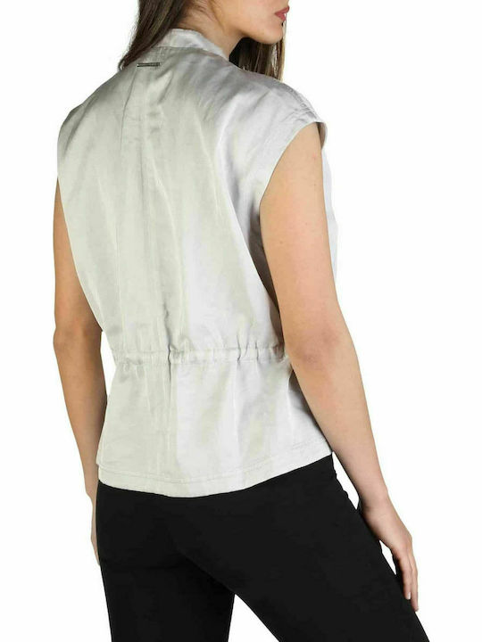 Armani Exchange Women's Linen Monochrome Short Sleeve Shirt Gray