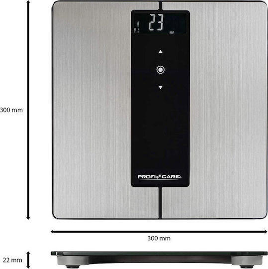 ProfiCare 9in1 Diagnose PC-PW 3008 BT Smart Badezimmerwaage 180kg mit Körperfettmessung & Bluetooth Silber