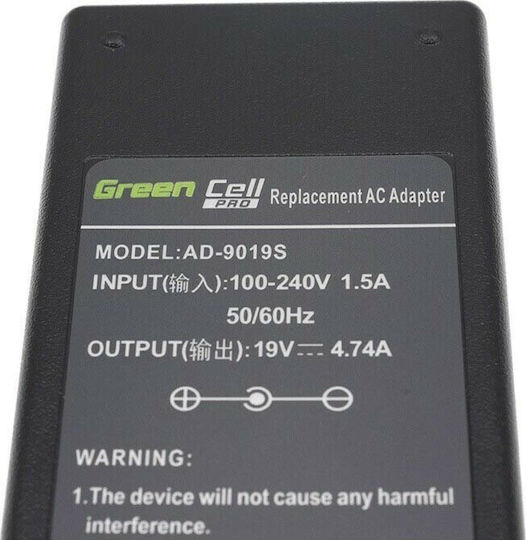 Green Cell Φορτιστής Laptop 90W 19V 4.74A για Samsung με Αποσπώμενο Καλώδιο Τροφοδοσίας