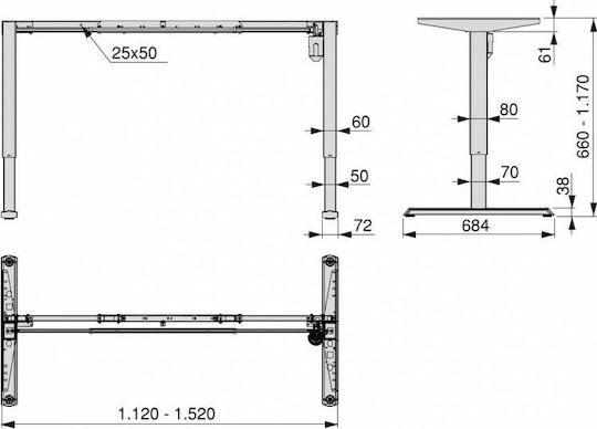Emuca Klappbar Schreibtischbasis Elektrisch aus Metall in Schwarz Farbe 112x68.4x66cm