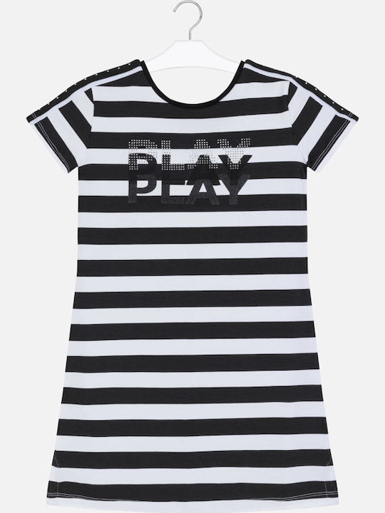 Mayoral Kids Dress Striped Short Sleeve Black