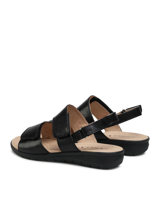 Leather Women's Flat Sandals Anatomic in Black Color